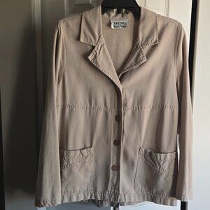 Vintage Blazer with Pockets,  Beige , Cotton, Size Petite Medium, Hip length